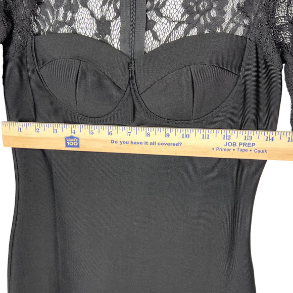 NEW DESIGNER BLACK LACE LONG SLEEVE CLASSIC BANDAGE DRESS SWEETHEART NECK SIZE L - Picture 15 of 16